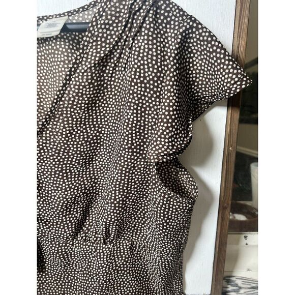 Babydoll Top Y2K 16 Brown Ruffle Flouncy Sleeve Polka Dot Coquette Fairy Emma - Picture 3 of 6